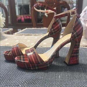Christmas plaid Chunky Heel Platform Sandal